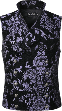 Mens Tapestry Double-breasted Vest Waistcoat Gothic Aristocrat Steampunk Victorian X-Large Black Purple