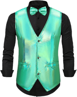 Lars Amadeus Holographic Waistcoat for Men's Slim Fit Shiny Disco Party Metallic Sleeveless Vest Bowtie