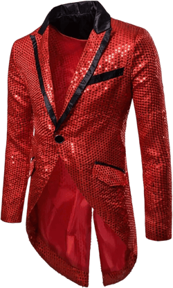 Cloudstyle Mens Sequin Tailcoat Swallowtail Suit Jacket Party Show Tux Dress Coat X-Small Red