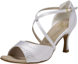 JIAJIA 20522 Women's Satin Sandals Flared Heel Latin Salsa Performance Dance Shoes 5 White