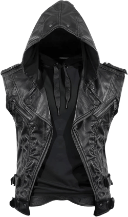 Salaar & Co Men's Hooded Genuine Sheepskin Steampunk Leather Vest - Distressed Black Vintage Gothic Style One Size Distressed-black