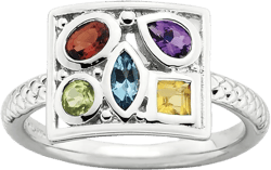 Black Bow Jewelry Rhodium Plate Sterling Silver & Gemstone Stackable Collage Ring, Sz 9