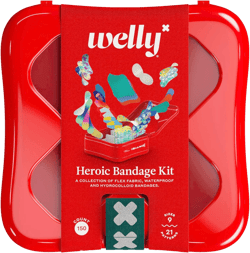 Welly Bandages | Heroic Kit - Bravery Badges | Adhesive Flexible Fabric, Waterproof, and Hydrocolloid | Assorted Shapes and Patterns for Minor Cuts, Scrapes, and Wounds | First Aid Box - 150 Count