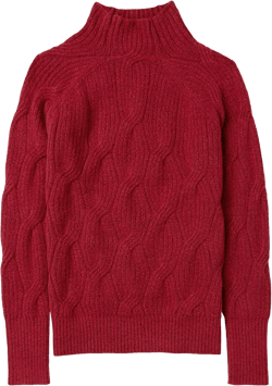 Amazon Essentials Women's Winter Sweater, Soft Touch Funnel Neck Cable Knit Medium Dark Red