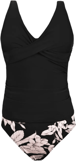 CUPSHE Women's Tankini Set Two Piece Swimsuit Mid Rise with Twist Shirred Front Ruched Large Black/Floral