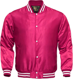 Men;s Varsity Letterman Saitn Body And Sleeves Bomber Style Baseball College All Color Jacket 6X-Large Hot Pink