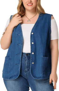 Agnes Orinda Plus Size Denim Vest Top for Women Button Down V Neck Waistcoat Sleeveless Jean Jacket Vests 4X Blue