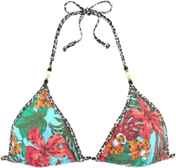 Women's Tropical Triangle Bikini Swimsuit Top - LASCANA - Turquoise Print Floral 32A/B