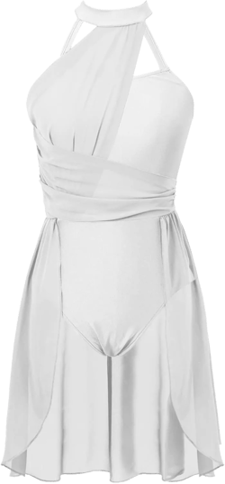Women Chiffon Lyrical Dance Costume Sleeveless Flowy Dress Ballet Contemporary Dance Dress X-Large White