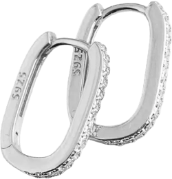 Fashion CZ Oval Small Hoop Earrings Sterling Silver 925 for Women Girls Cubic Zirconia Crystal Diamond Cartilage Huggie Hoops Cuffs Earring Studs Hypoallergenic Dainty Jewelry Gifts White Gold