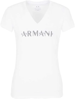 Armani Exchange Women's Stretch Cotton V Neck Logo Tee Small White