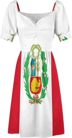 Peruvian Flag Womens Casual Puff Sleeve Summer Dresses ElegantBeach Vacation Short Dress XX-Large Style-3