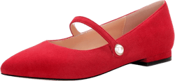 Mary Jane Shoes for Women, Ballet Flats Shoes for Women, Comfortable Women's Pointed Toe Backstrap Dressy Work Flats Shoes 9 Red Suede