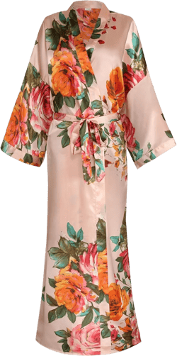 Womens Silk Kimono Robe Long Floral Bridesmaids Robe Satin Wedding Party Bridal Robe Dressing Gown Loungewear X-Large-3X-Large Champagne