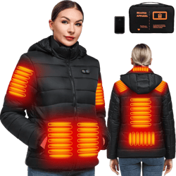 Heated Jackets for Women, Womens Heated Jacket with Battery Pack Included, Heated Coat Hoodie Clothing for Women with Detachable Hood, Rechargeable Electric Heating Jacket for Hunting, Winter, Ski
