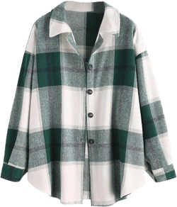 ZAFUL Women's Plaid Long Sleeve Shirt Button Down Thin Jacket Casual Flannel Plaid Shacket with Pocket Green Small