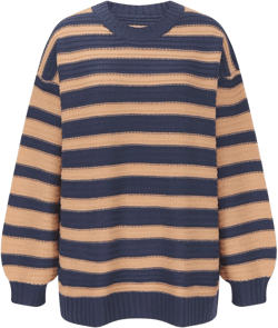 Womens Striped Oversized Sweaters Casual Long Sleeve Jumper Sweaters Fall Trendy Crewneck Tunic Blouses Knit Sweater 1#blue X-Large