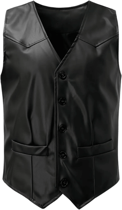 INVACHI Men's Faux Leather Suit Vest Western Cowboy Vest Men V-Neck Dress Waistcoats