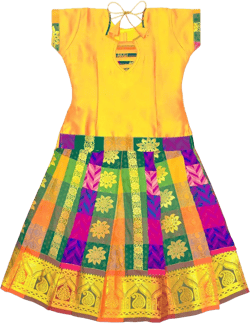 Chandrakala Lehanga Pattu Pavadai For Girls Kids South Indian Dress, (KL113-P) 1-2T Mustard Purple