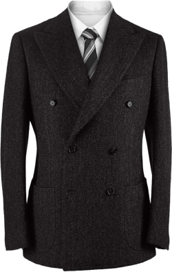 Vintage Herringbone Tweed Blazer British Peak Lapel Woolen Blend Tuxedo Jacket with Pockets Grey 58
