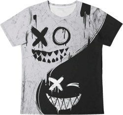 WDIRARA Men's Two Tone Cartoon Graphic Print Short Sleeve T Shirt Round Neck Tee Small Black Grey