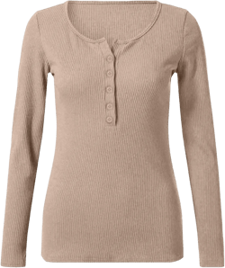 Ollysqiar Womens Tops,Women's Long Sleeve Henley T Shirt Button Down Slim Fit Tops Scoop Neck Tunic Ribbed Knit Shirts Blouse A-beige Medium