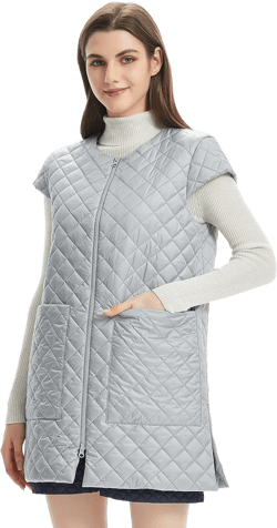 Womens Long Puffer Vest Lightweight Down Quilted Cap Sleeve Jacket with Pockets