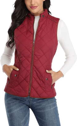 Anienaya Women's Quilted Vest Lightweight Padded Gilet Stand Collar Sleeveless Zip Up Puffer Warm Jacket w 2 Pocket XX-Large Wine Red
