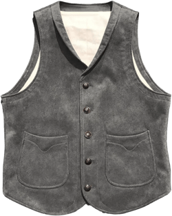 Men's Suit Vest Suede Leather Casual Vintage Cowboy Style Jacket Waistcoats with Pockets Medium Grey