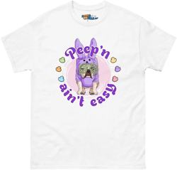 Purple "Peep'n Ain't Easy" Male English Bulldog Men's Classic Tee | Fawn & White Colored