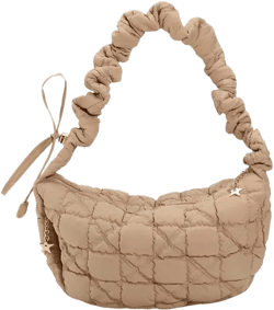 Quilted Tote Bag Quilted Padding Shoulder Bag, Down Cotton Puffer Crossbody Bag Lightweight Padded Handbag for Women Khaki