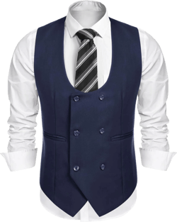 COOFANDY Men's Suit Vest Slim Fit Double Breasted Dress Vest Casual Business Formal Waistcoat Large Navy Blue