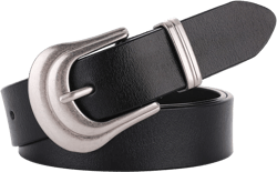 ALAIX Women's Belt Western Belts Silver Gold Buckle Black Leather Belt Black and Gold Belt Pants Jeans Belts for Women Silver Fits Size（40-43inches）