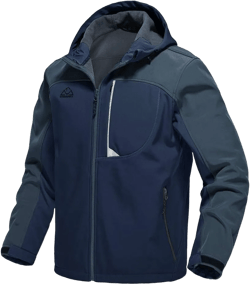 Gopune Men's Lightweight Soft Shell Jacket Fleece Lined Waterproof Hooded Hiking Winter Jacket Medium Navy