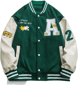 Flygo Mens Varsity Baseball Jacket Vintage Patchwork Sleeve Letterman Jackets Streetwear XX-Large 01 Green