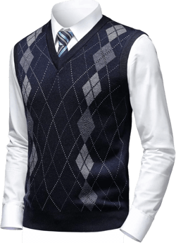 Mens Argyle Sweater Vests Classic V-Neck Sleeveless Pullover Grey Black Knitwear Nice Tank Tops for Dad Husband Large B-navy Blue