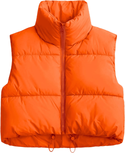 Women's Cropped Puffer Vest Sleeveless High Stand Collar Crop Outerwear Zip Up Warm Padded Gilet X-Small Orange