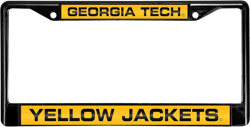 Rico Industries NCAA Black Laser Cut Chrome Frame 12" x 6" Black Laser Cut Chrome Frame - Car/Truck/SUV Automobile Accessory Georgia Tech Yellow Jackets Team Color