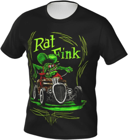Rat Car Enthusiast Fink Men T Shirt Polyester Sleeve Crewneck T-Shirt Classic Graphic Tees Clothes Top X-Large