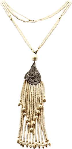 Duel On Jewel Turkish Ottoman Sultan White Multi Strand Long Pendant Necklace Holiday Christmas Birthday Wedding Bridesmaid Party Gift for Women