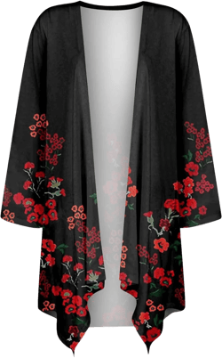 FlekmanArt Beach Cover Up Women 3/4 Sleeve Print Open Front Cardigan Lightweight Resort Wear Trendy Flowy Dressy Jacket