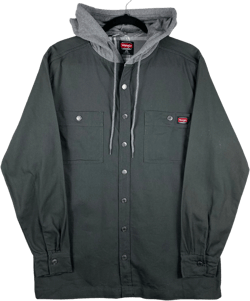 Wrangler Workwear Dark Grey Hooded Long Sleeve Button Denim Shirt Size S