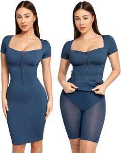 Popilush Shapewear Faux Denim Midi Pencil Dress - Tummy Control Jean Bodycon With Zipper for Women 2024 X-Large Blue