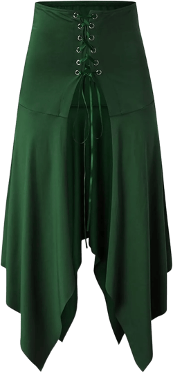 Women Fashion Solid Gothic Punk Asymmetric Lace Up Slit Front Skirt A Line Skirt Girls Tennis Skirt (Green, L) Large Green