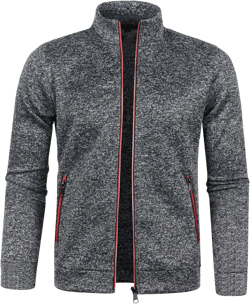 XIAXOGOOL Men's Winter Coat lightweight Fleece Lined Jacket Stand Collar Zipper Cardigan Warm Sweater with Zip Pocket Large 01-dark Gray