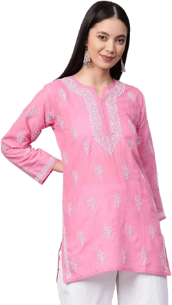 Ada Hand Embroidered Indian Clothing Chikankari Women's Cotton Top Tunic Shirt Kurti A210717 at Amazon Women’s Clothing store