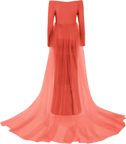 AFAVOM Women Maternity Photoshoot Dress Off Shoulder Pregnancy Dress Baby Shower Elegant Photography Tulle Photo Props Outfit X-Large Red