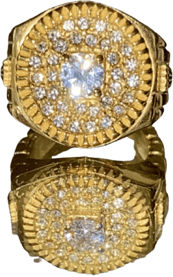 Men Women's Iced CZ Gold Stainless Steel Plus Size Design Ring,14k Gold Finish Vintage Retro Nugget Watch Presidential Link Famous Ring, Life time warranty on gold, Heavy Pinkie Ring Prime Delivery 12