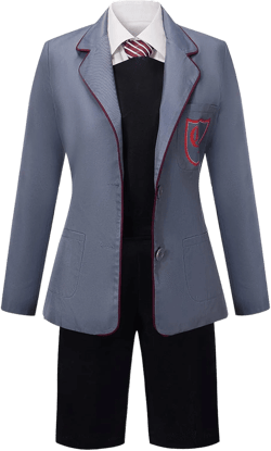 AwwwCos Women Movie Matilda Cosplay Gray Costume School Dress Uniform Suit Halloween Party Outfits Jacket Shirt Dress Tie A 130 Gray Female B
