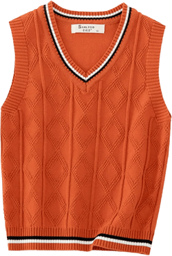 JanJean Kids Girls Boys Unisex Ribbed Sweater Vests Sleeveless V-Neck Uniform Knitted Tank Top Casual Cotton Loose Gilets Orange 7-8 Years